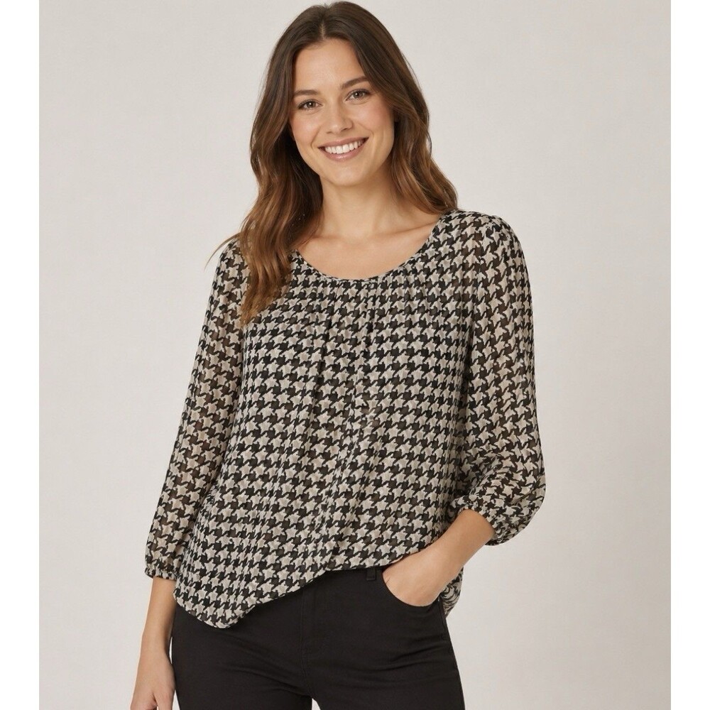 Talbots Blouse Size 1XP  Sleeveless Silk Semisheer Houndstooth Elegant